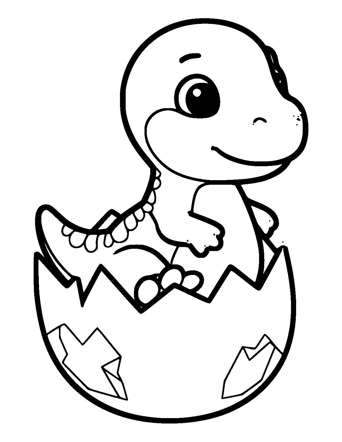 Line-art coloring page of Hatching Egg Dinosaur, hatching egg, thick outlines, centered
