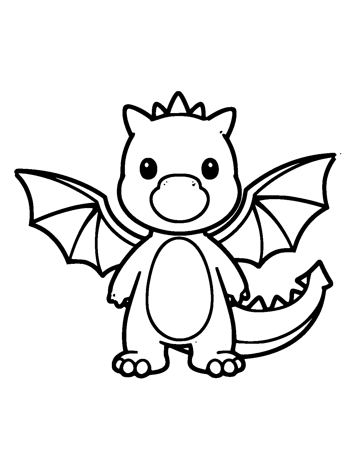 Line-art coloring page of Bold and Easy Dragon, bold and easy, thick outlines, centered