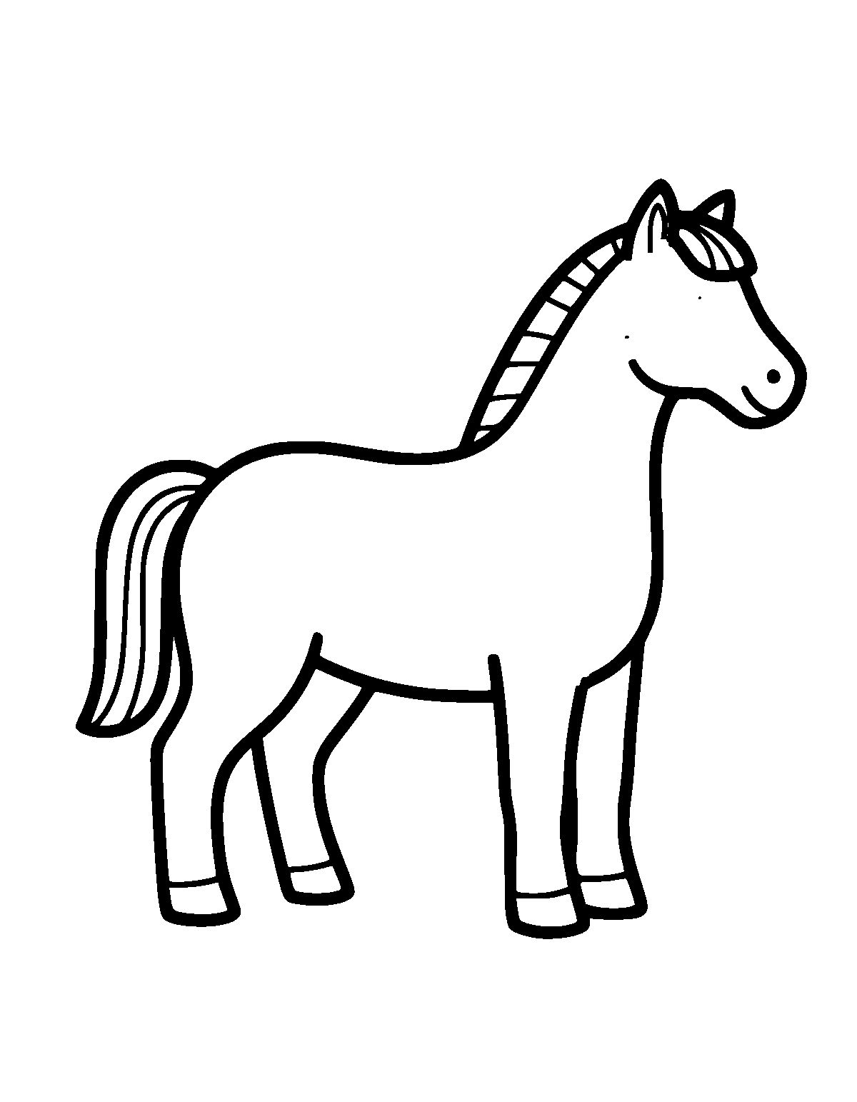 Line-art coloring page of Bold and Easy Horse, bold and easy, thick outlines, centered