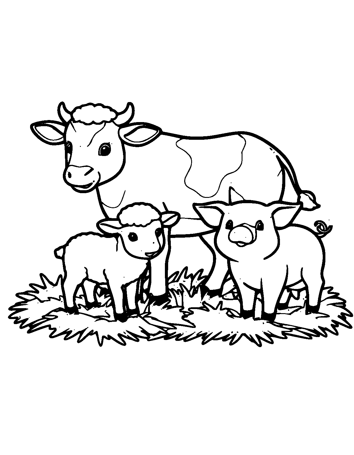 Line-art coloring page of Newborns Farm Animals, newborns, medium outlines, centered