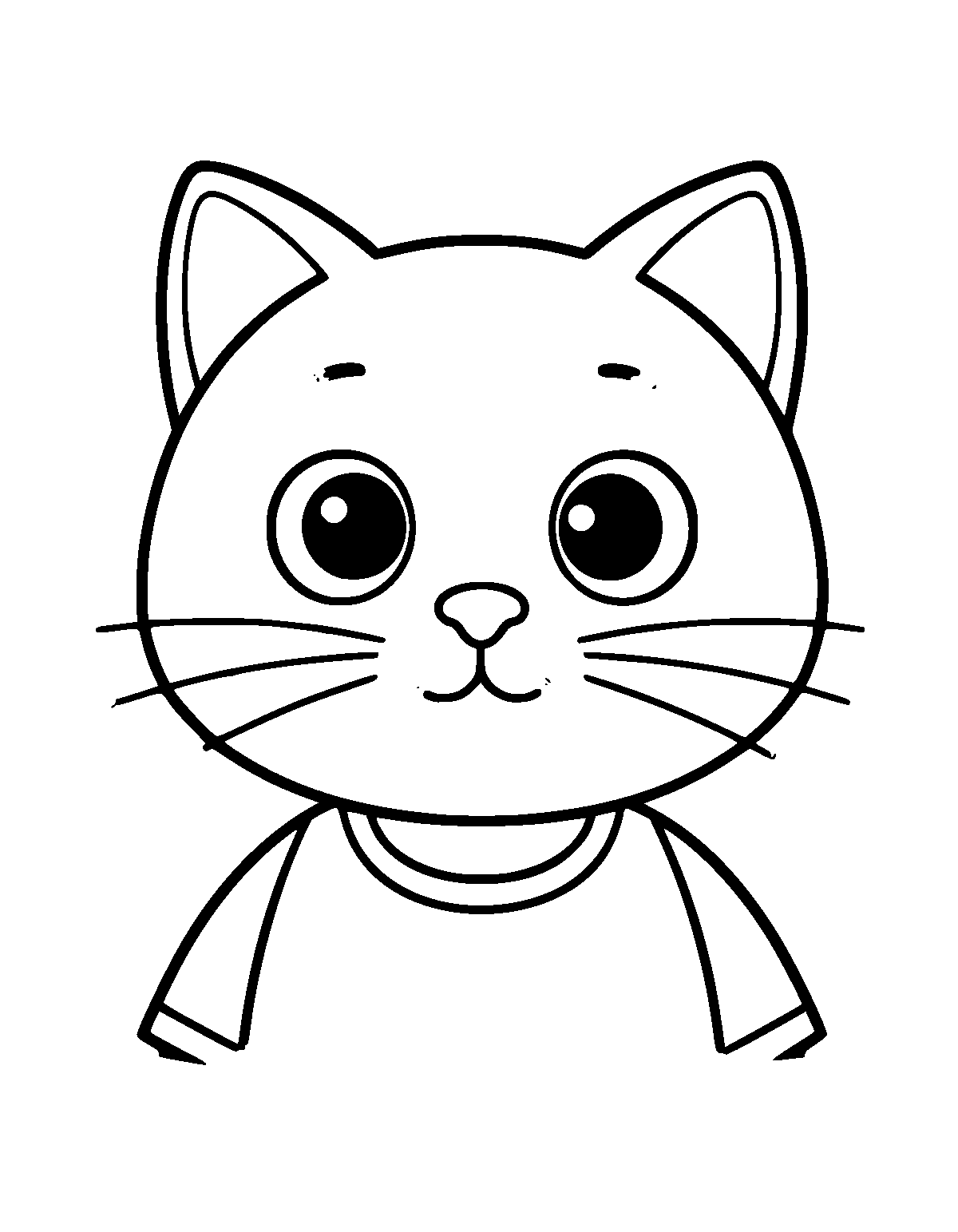 Line-art coloring page of Face Portrait Cat, face portrait, thick outlines, centered