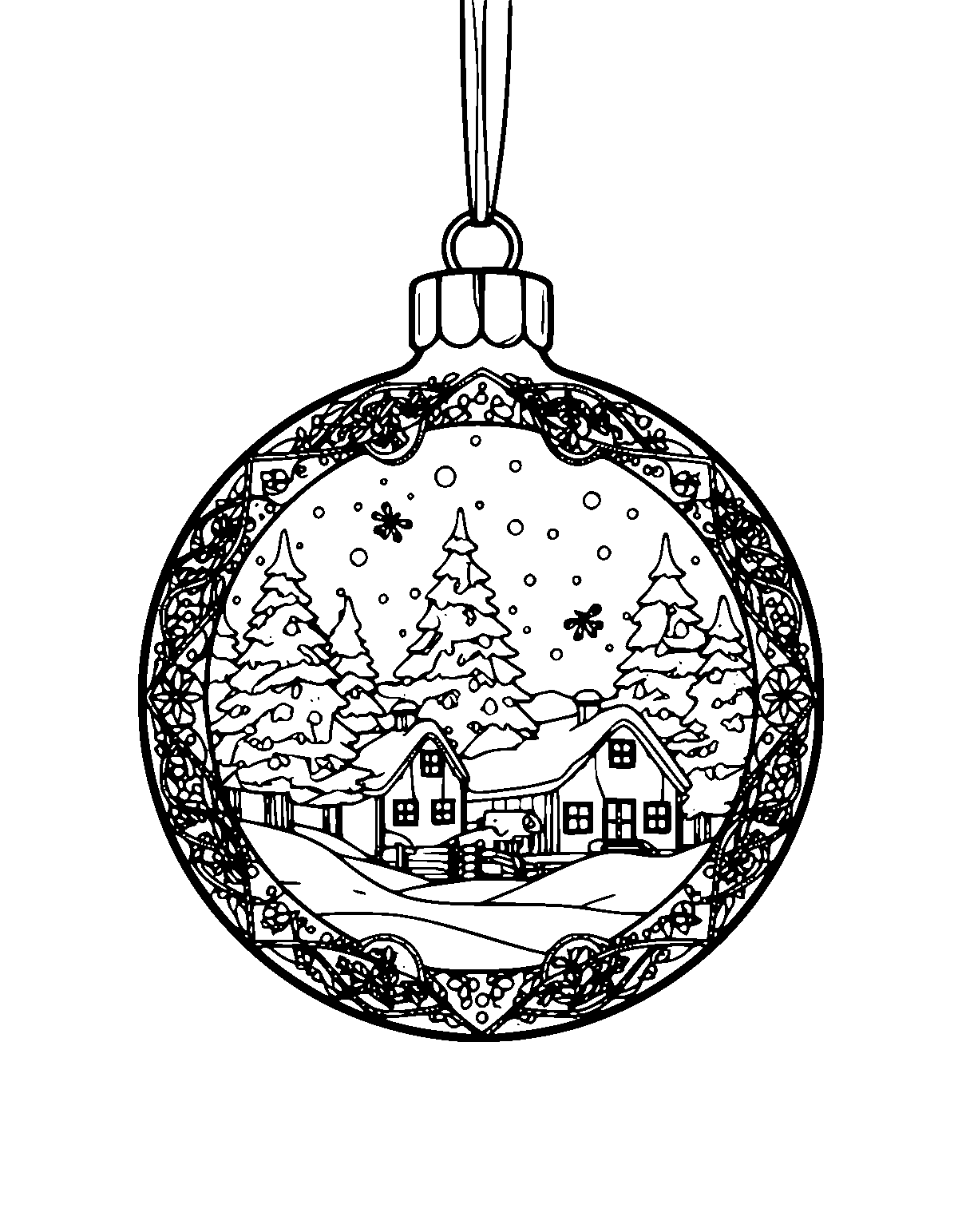 Line-art coloring page of Ornament Christmas, ornament, medium outlines, centered