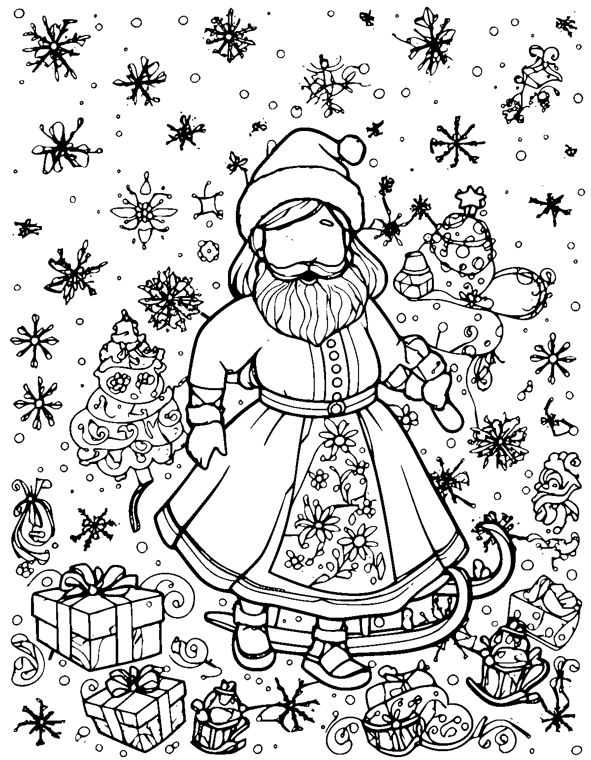 Line-art coloring page of Decorative Christmas, decorative, medium outlines, centered