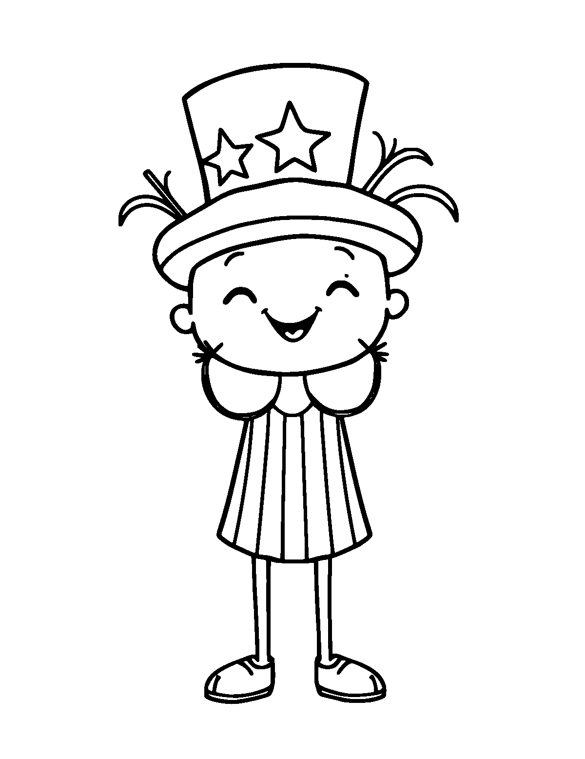 Line-art coloring page of Cute Cartoon 4th of July, cute cartoon, medium outlines, centered