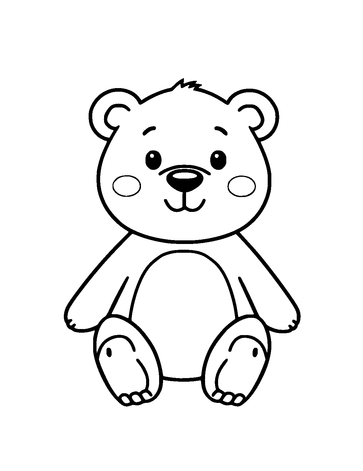 Line-art coloring page of Cute Cartoon Bear, cute cartoon, thick outlines, centered