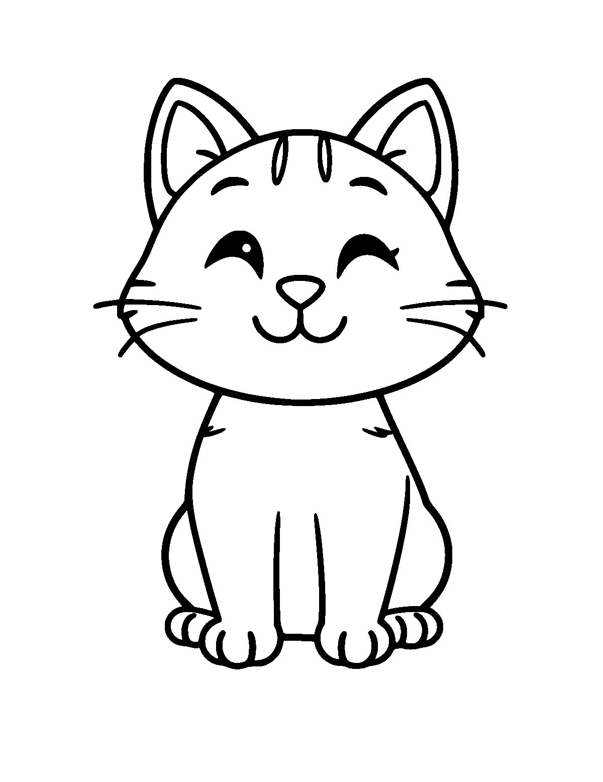Line-art coloring page of Cute Cartoon Cat, cute cartoon, thick outlines, centered