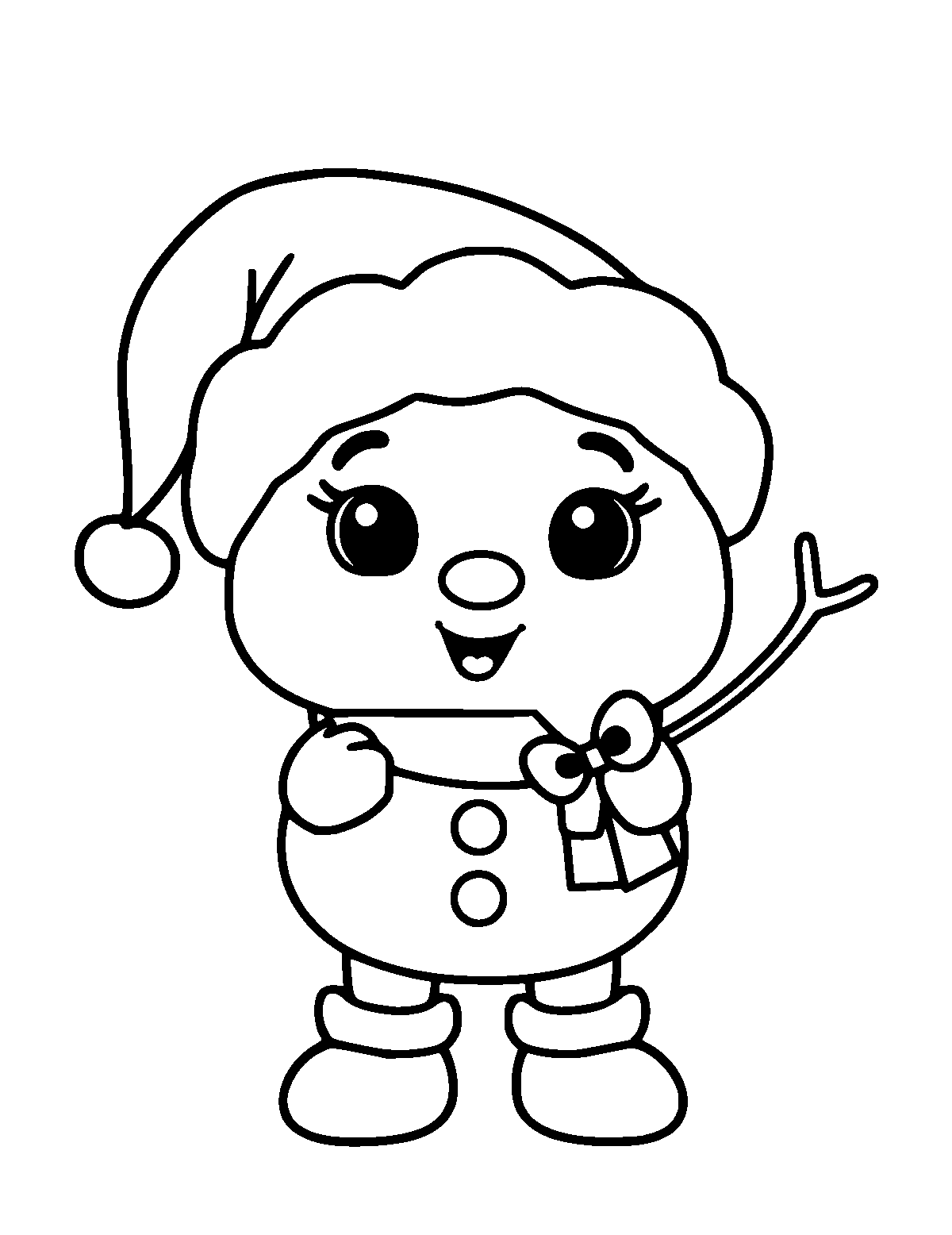 Line-art coloring page of Cute Cartoon Christmas, cute cartoon, thick outlines, centered