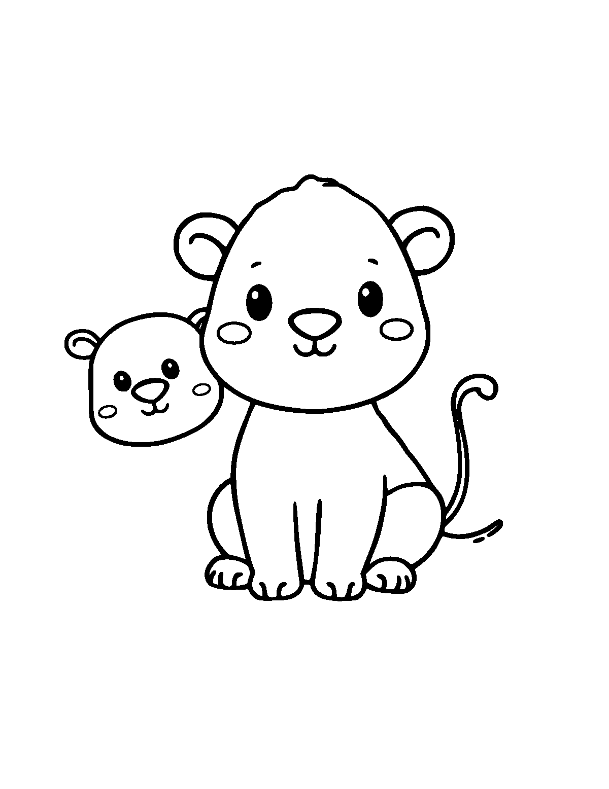 Line-art coloring page of Cute Cartoon Cute Animals, cute cartoon, thick outlines, centered