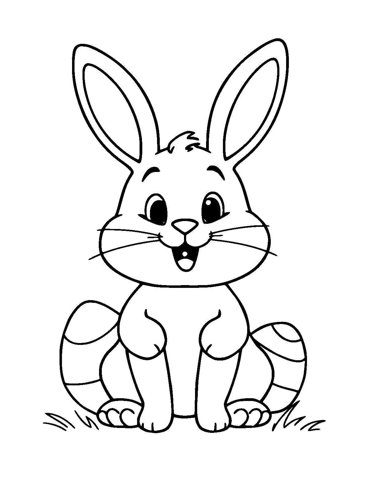 Line-art coloring page of Cute Cartoon Easter Bunny, cute cartoon, medium outlines, centered
