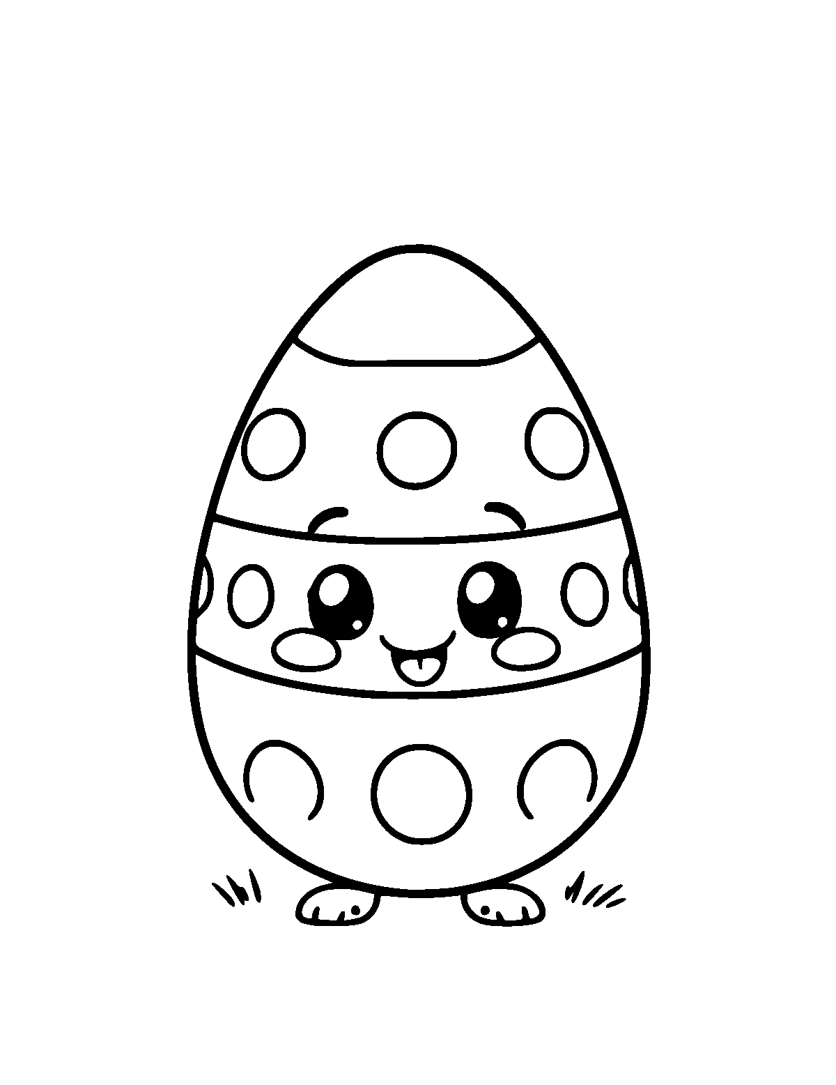 Line-art coloring page of Cute Cartoon Easter Egg, cute cartoon, thick outlines, centered