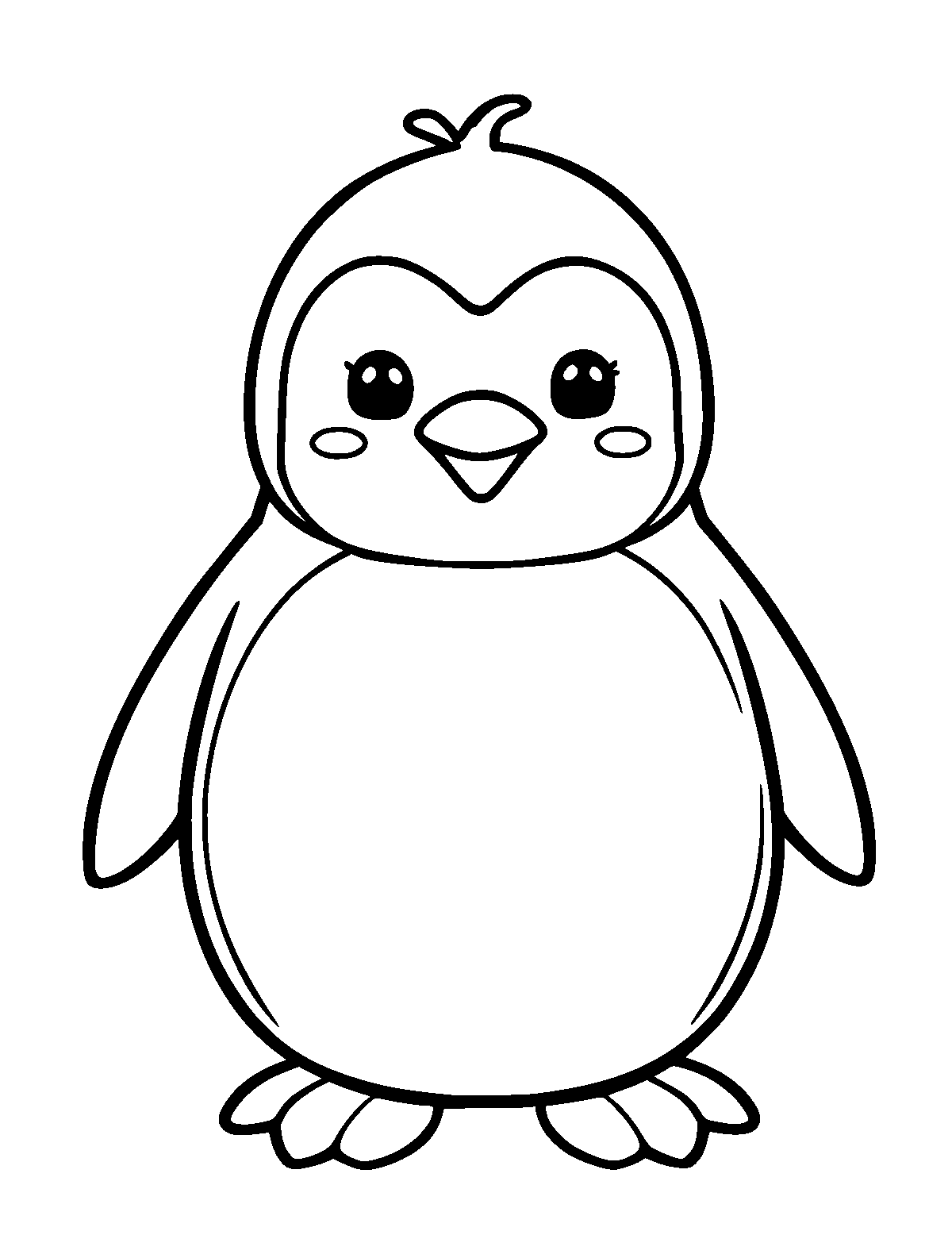 Line-art coloring page of Cute Cartoon Penguin, cute cartoon, thick outlines, centered