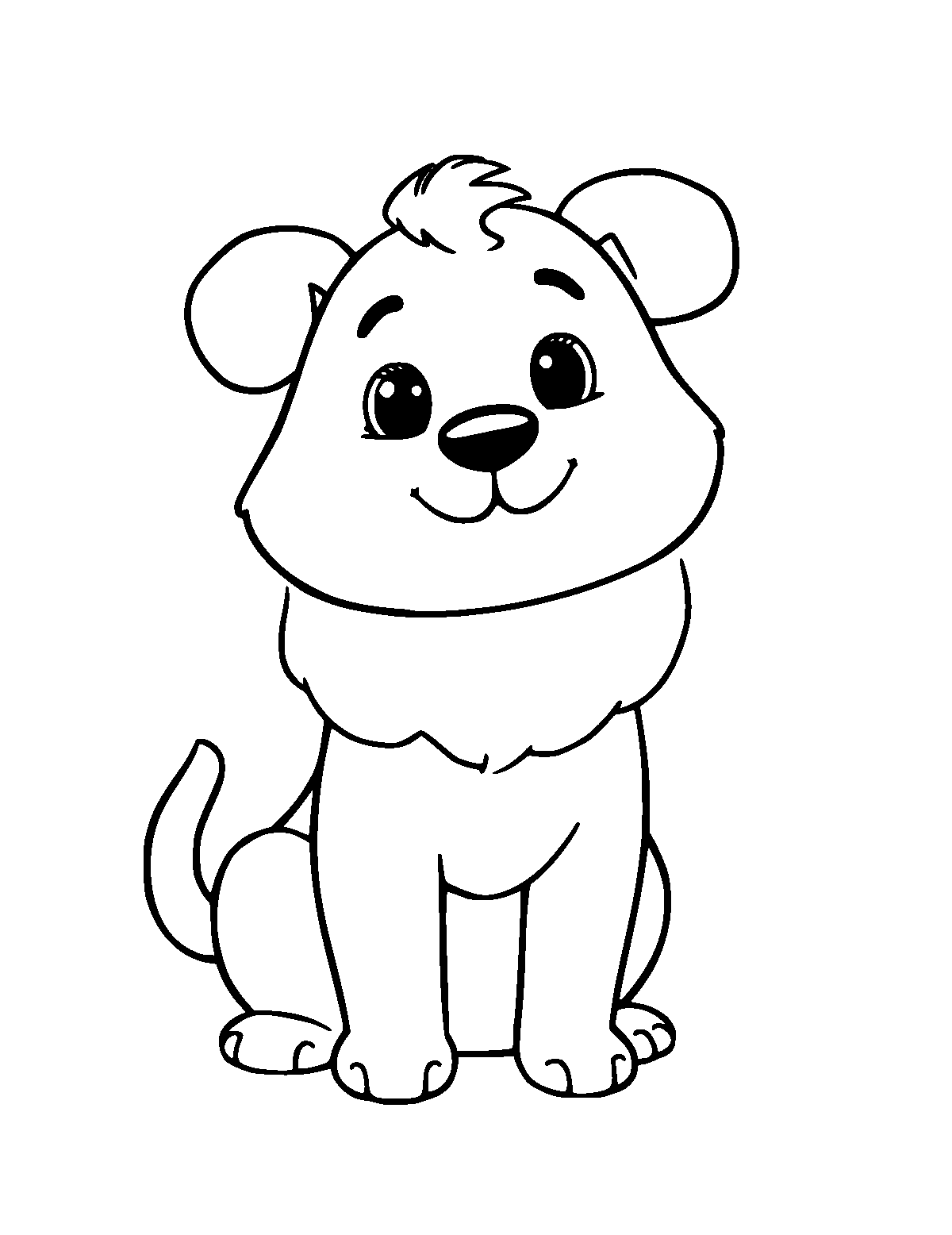 Line-art coloring page of Cute Cartoon Pets, cute cartoon, medium outlines, centered