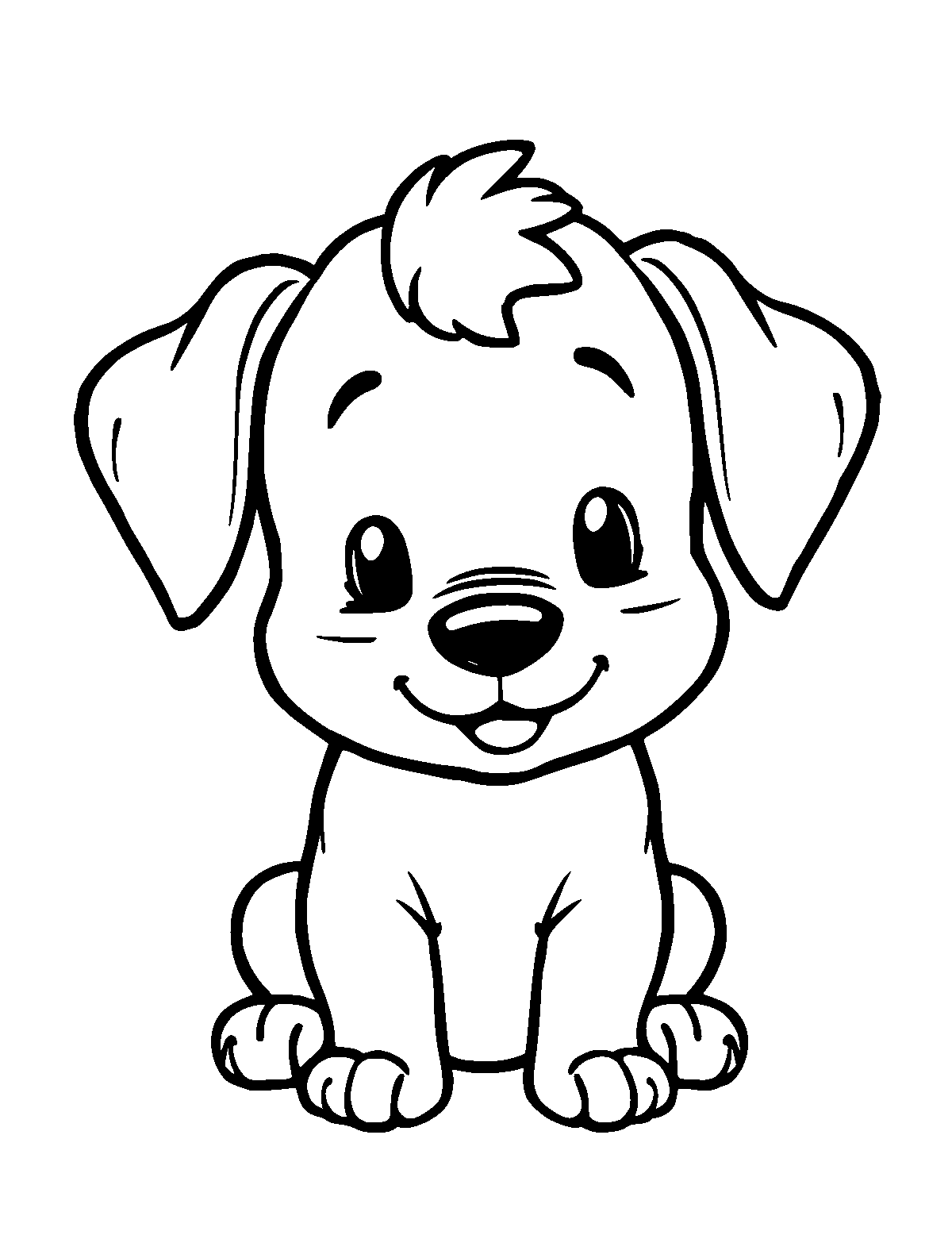 Line-art coloring page of Cute Cartoon Puppy, cute cartoon, thick outlines, centered