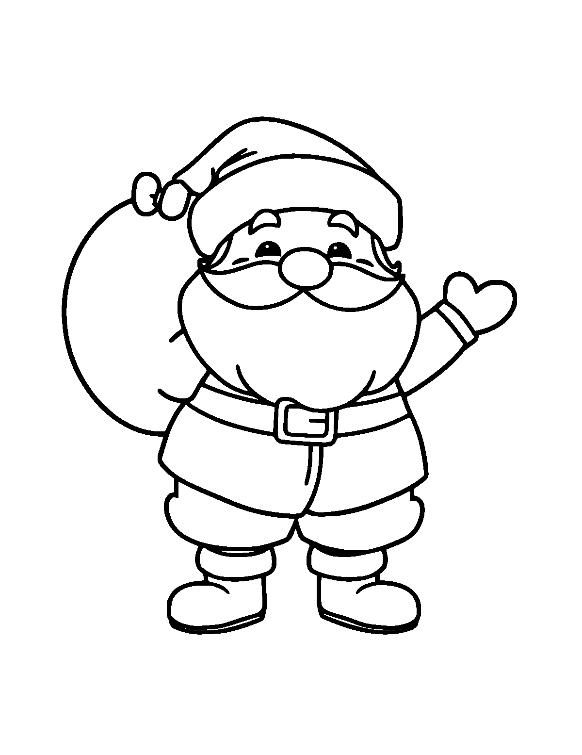 Line-art coloring page of Cute Cartoon Santa, cute cartoon, thick outlines, centered