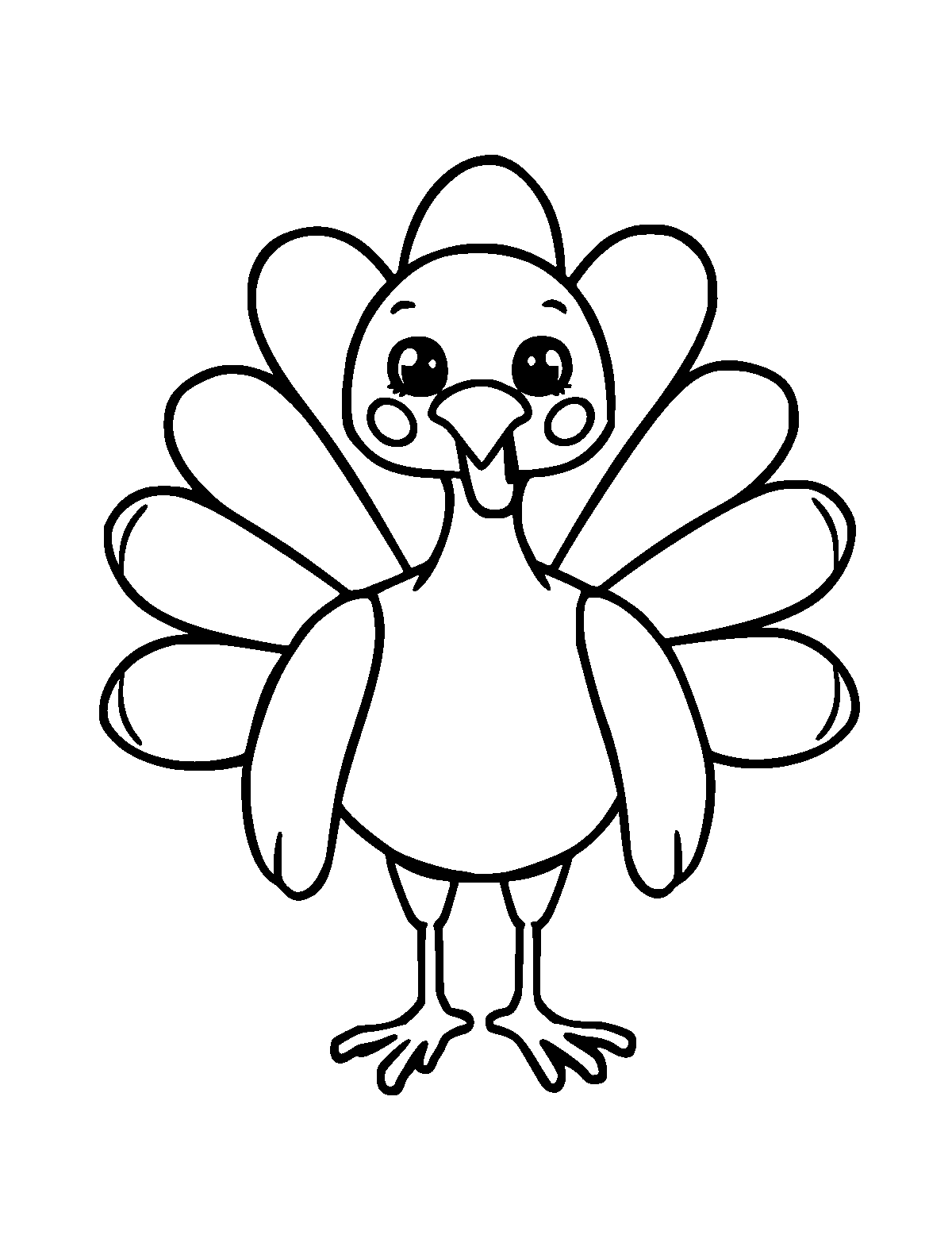 Line-art coloring page of Cute Cartoon Turkey, cute cartoon, thick outlines, centered
