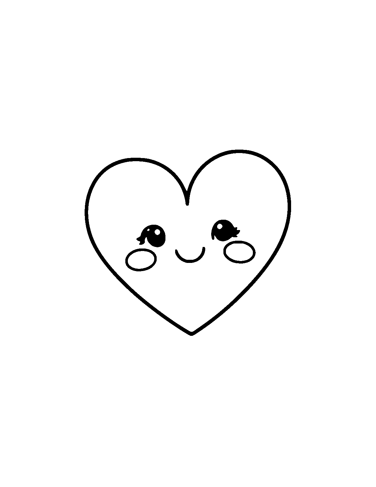 Line-art coloring page of Cute Cartoon Valentine Heart, cute cartoon, thick outlines, centered