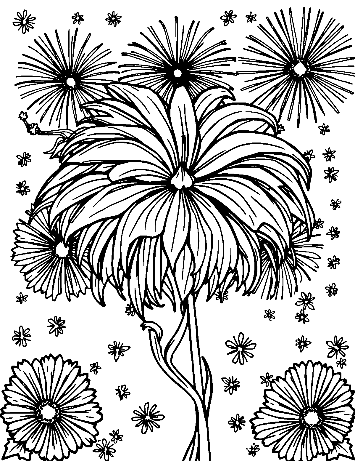 Line-art coloring page of Realistic 4th of July, realistic, medium outlines, centered