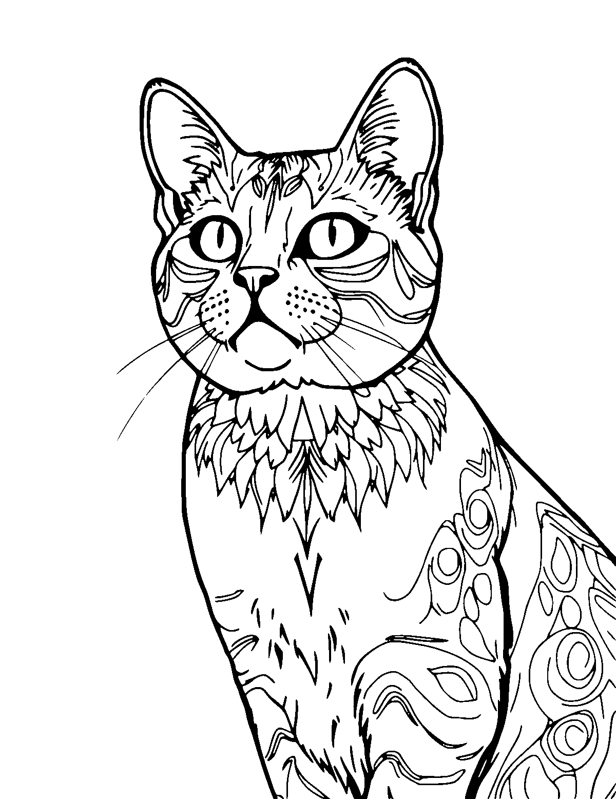 Line-art coloring page of Realistic Cat, realistic, medium outlines, centered