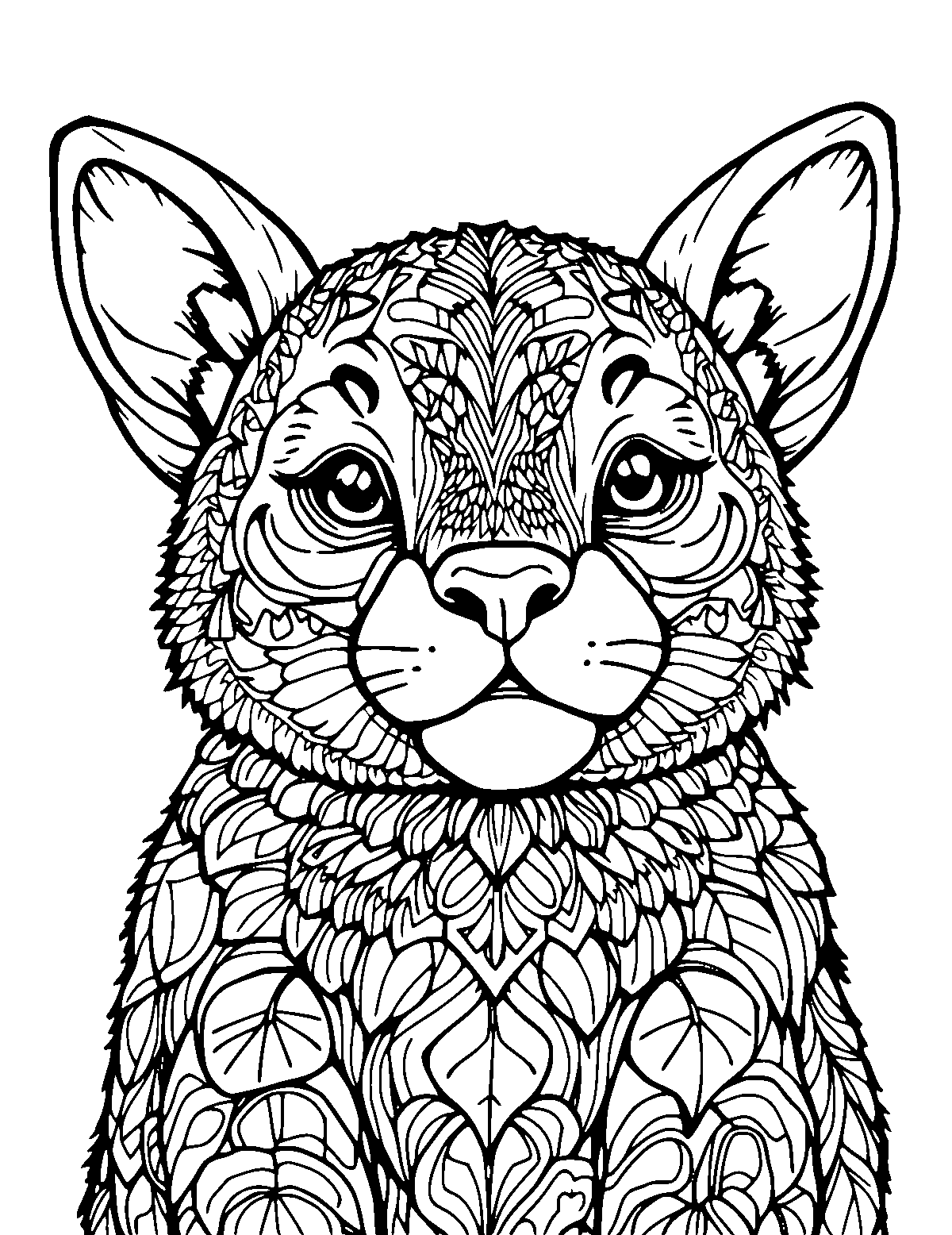 Line-art coloring page of Realistic Cute Animals, realistic, medium outlines, centered