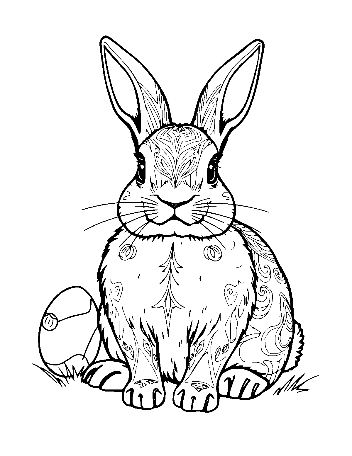 Line-art coloring page of Realistic Easter Bunny, realistic, fine outlines, centered