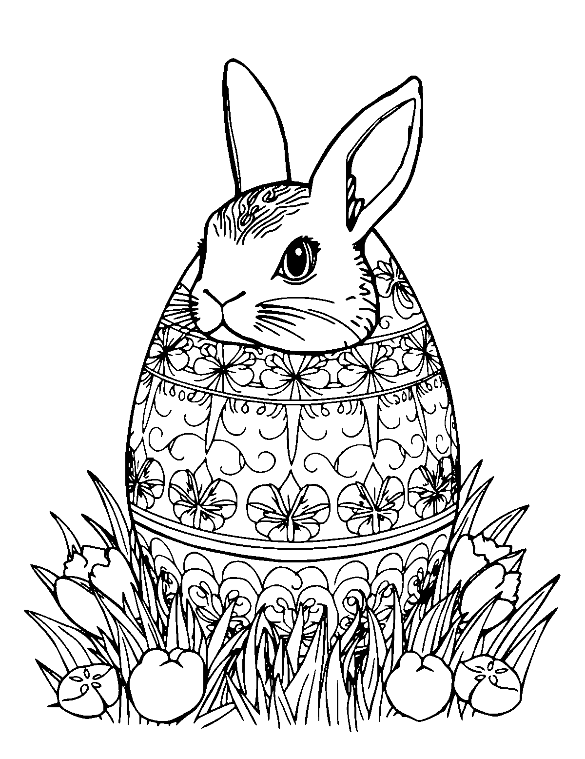 Line-art coloring page of Realistic Easter, realistic, medium outlines, centered