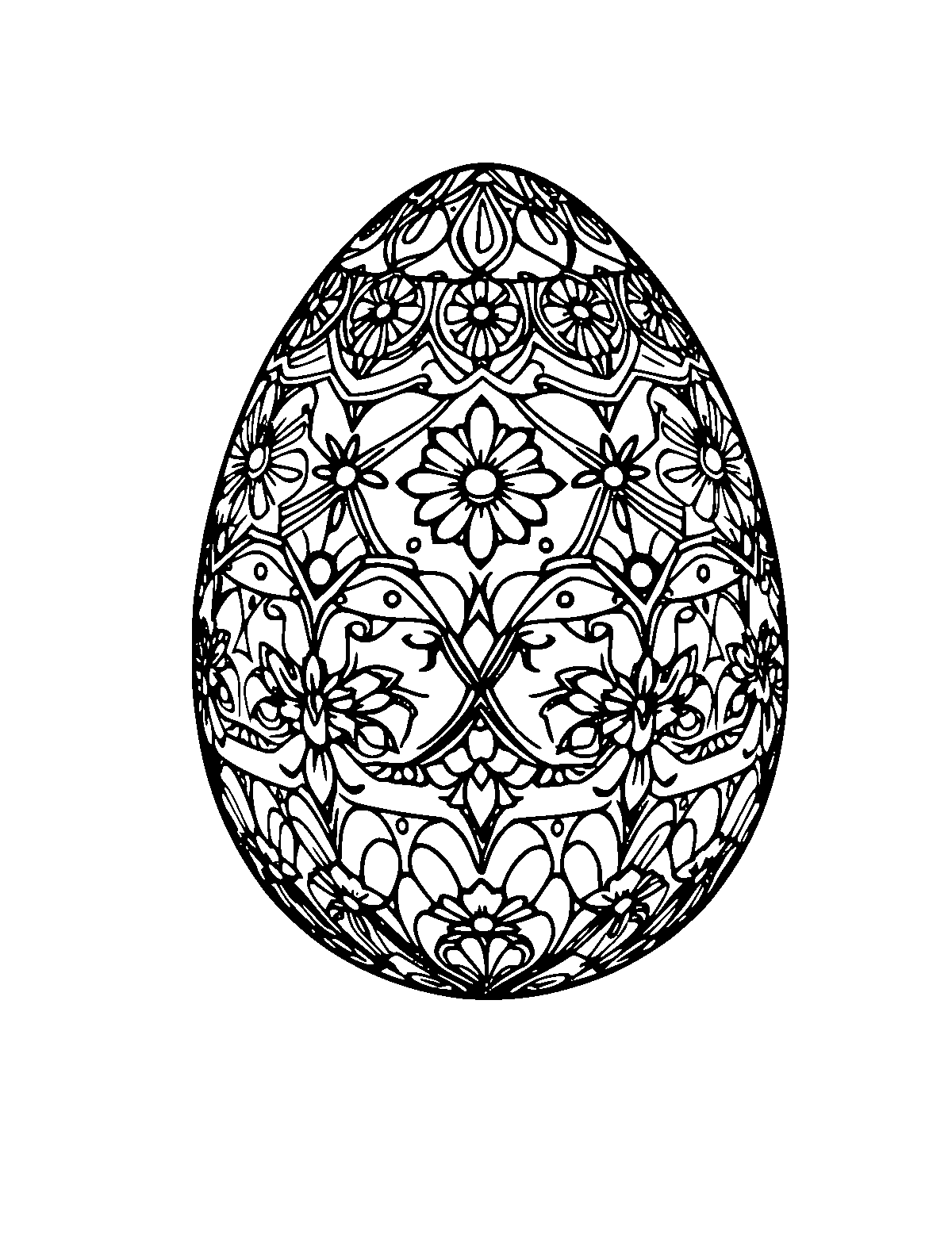 Line-art coloring page of Realistic Easter Egg, realistic, medium outlines, centered