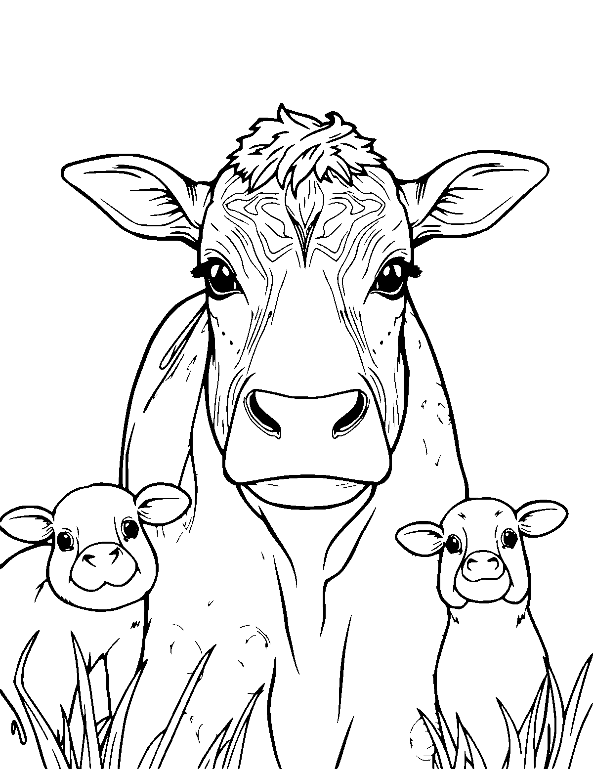 Line-art coloring page of Realistic Farm Animals, realistic, medium outlines, centered