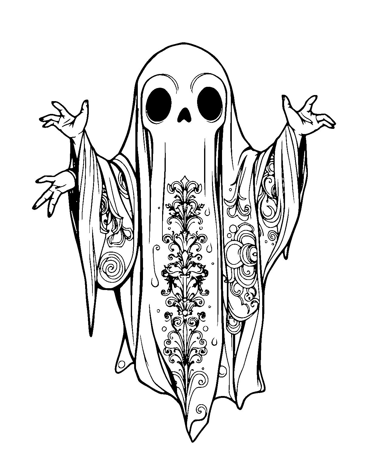 Line-art coloring page of Realistic Ghost, realistic, medium outlines, centered