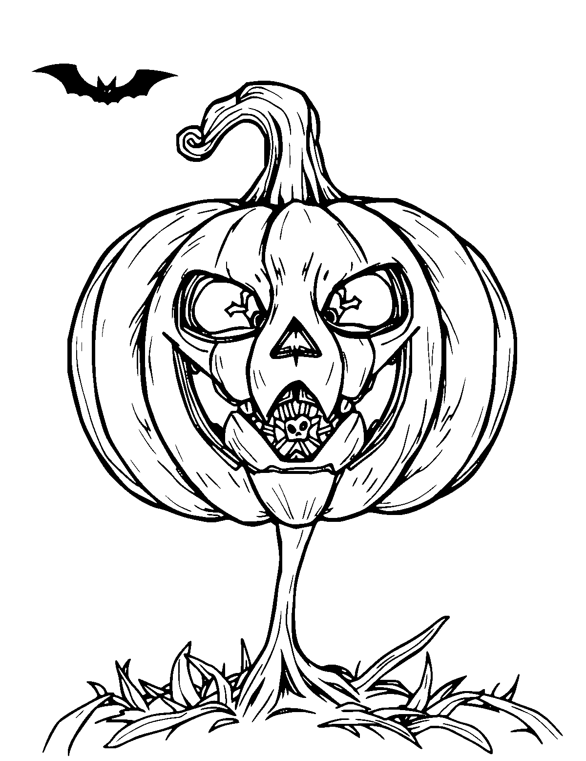 Line-art coloring page of Realistic Halloween, realistic, medium outlines, centered