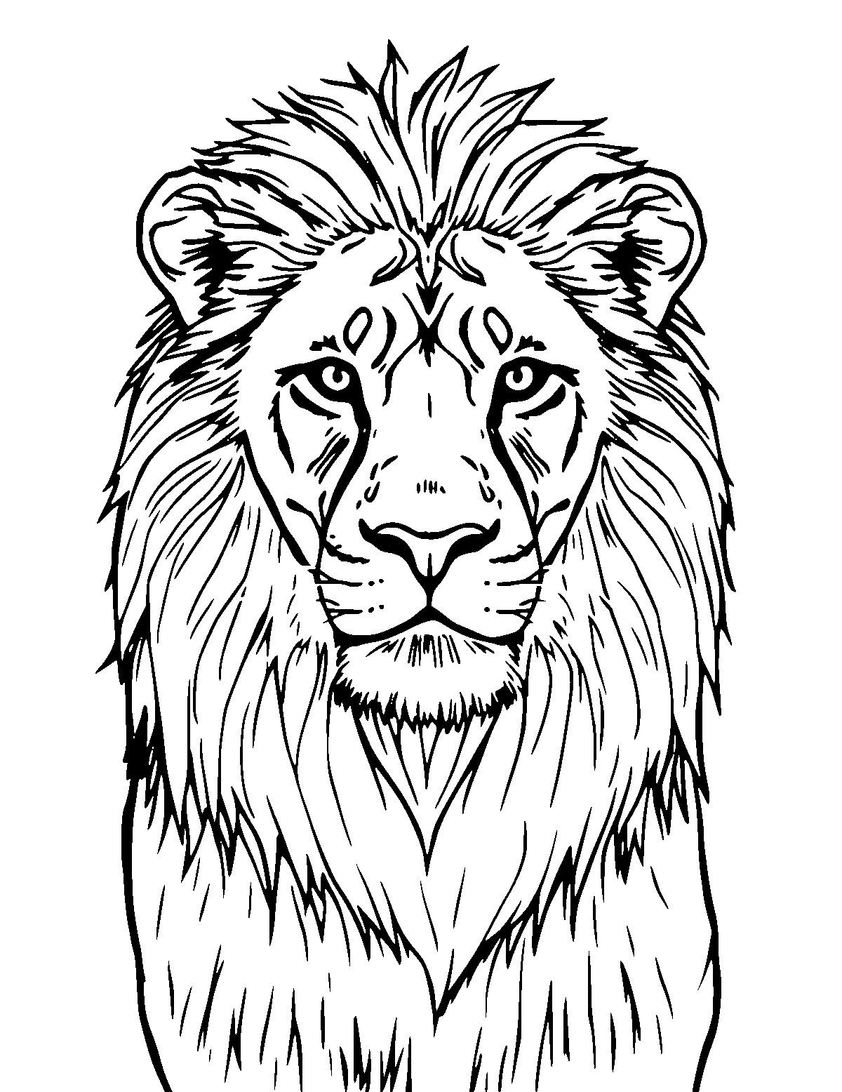Line-art coloring page of Realistic Lion, realistic, medium outlines, centered