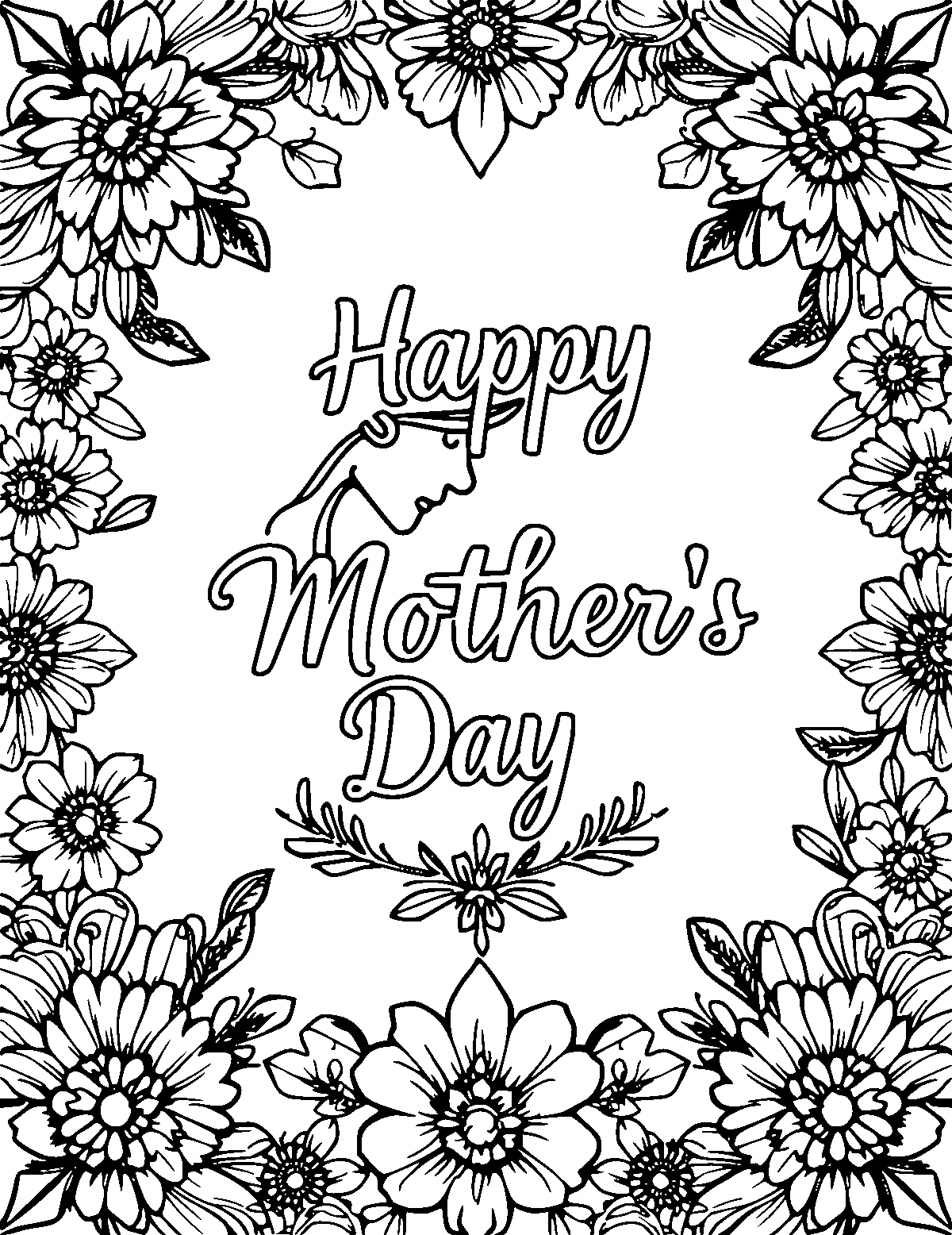 Line-art coloring page of Realistic Mother's Day, realistic, medium outlines, centered