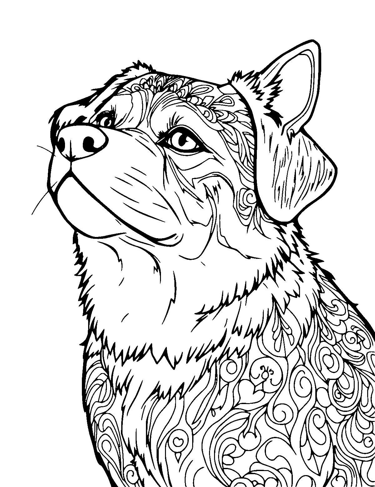 Line-art coloring page of Realistic Pets, realistic, medium outlines, centered