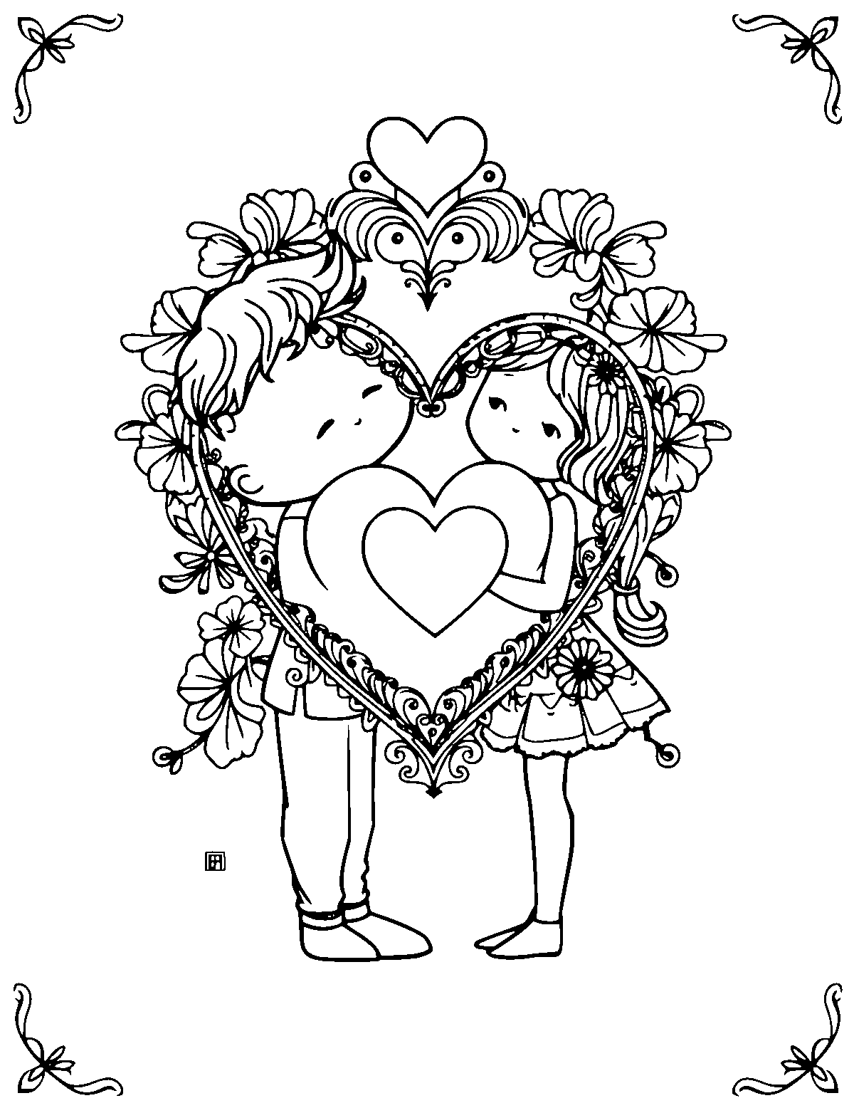 Line-art coloring page of Realistic Valentine's Day, realistic, medium outlines, centered
