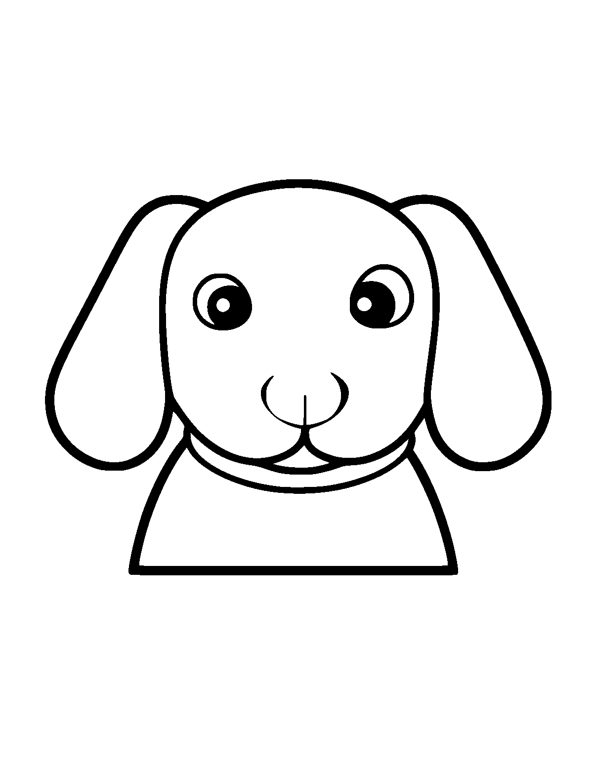 Line-art coloring page of Floppy Ears Dog, floppy ears, thick outlines, centered