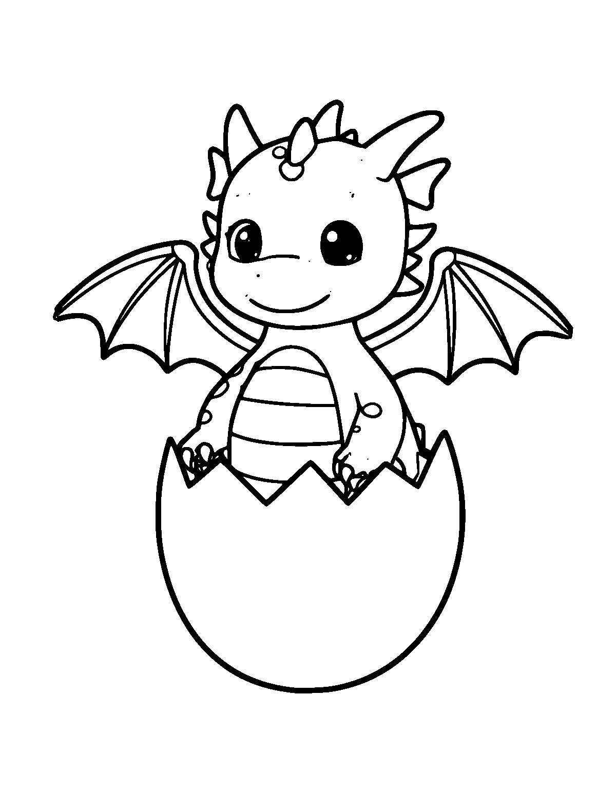 Line-art coloring page of Hatchling Dragon, hatchling, thick outlines, centered