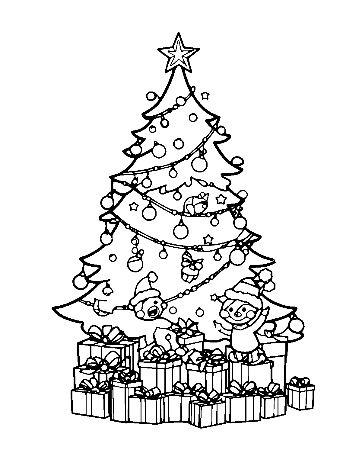 Line-art coloring page of Scene Christmas, scene, medium outlines, centered