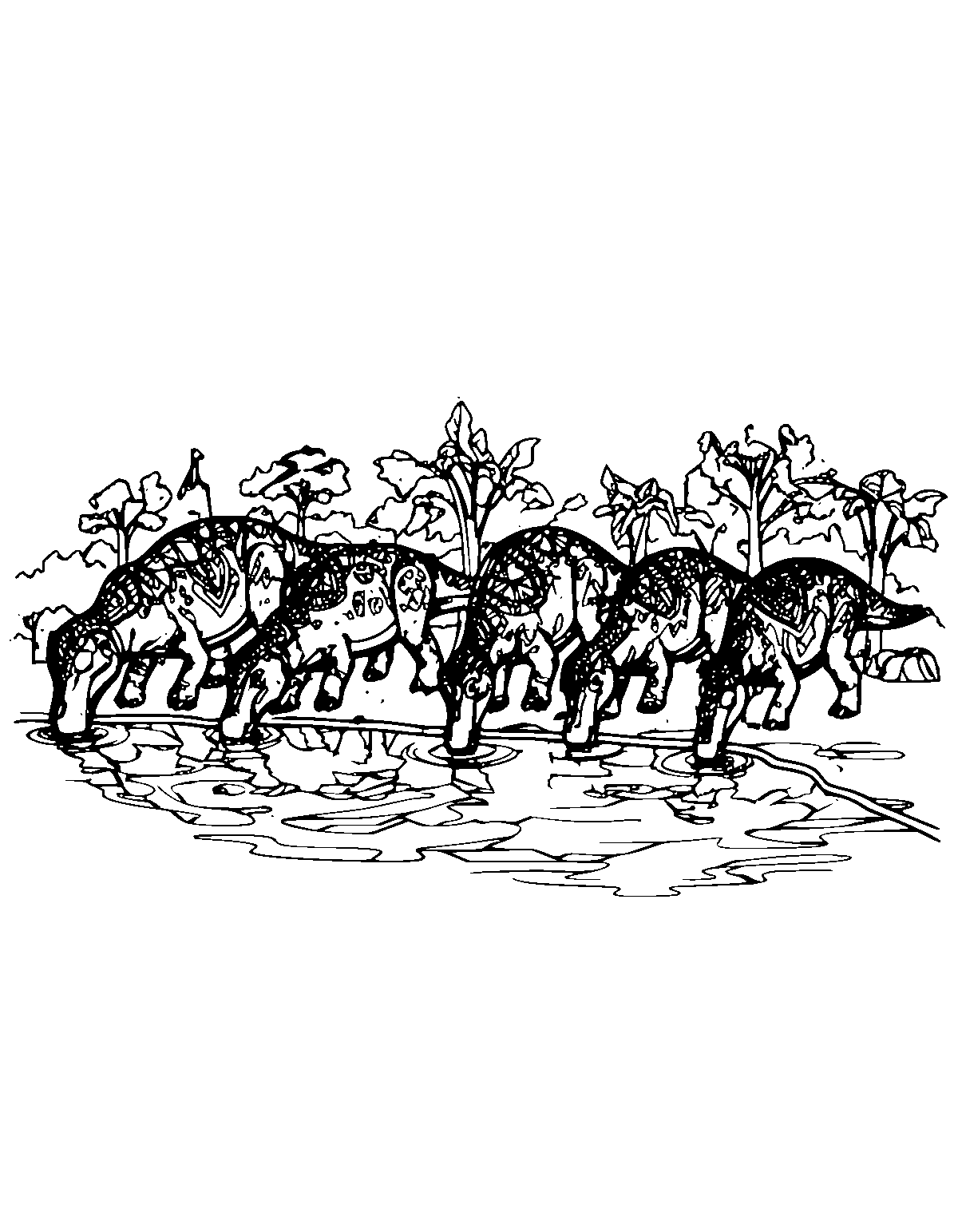 Line-art coloring page of Lakeside Herd Dinosaur, lakeside herd, medium outlines, centered