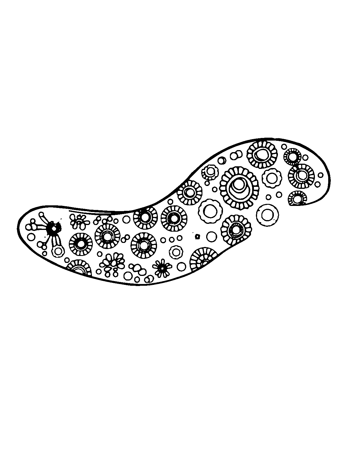 Line-art coloring page of Patterned Aboriginal Boomerang, patterned, medium outlines, centered