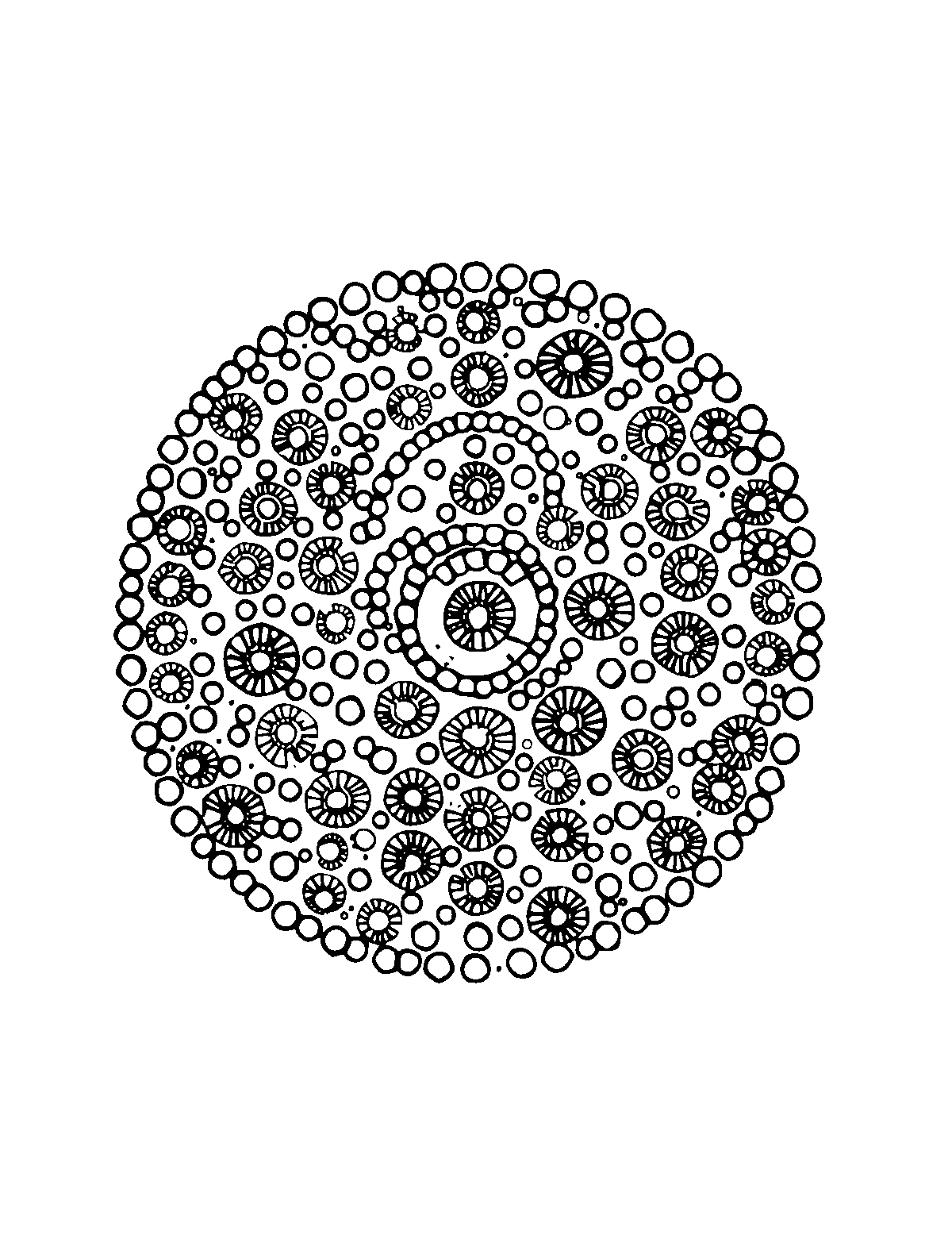 Line-art coloring page of Patterned Aboriginal Dot Art Pattern, patterned, medium outlines, centered