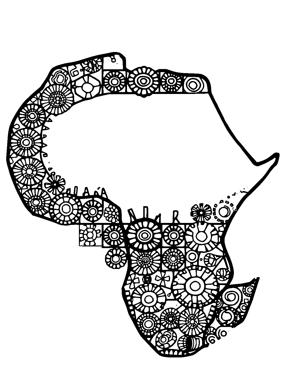 Line-art coloring page of Patterned Adinkra Symbols, patterned, medium outlines, centered