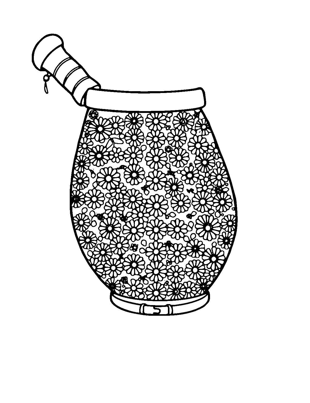 Line-art coloring page of Patterned Alphorn, patterned, medium outlines, centered