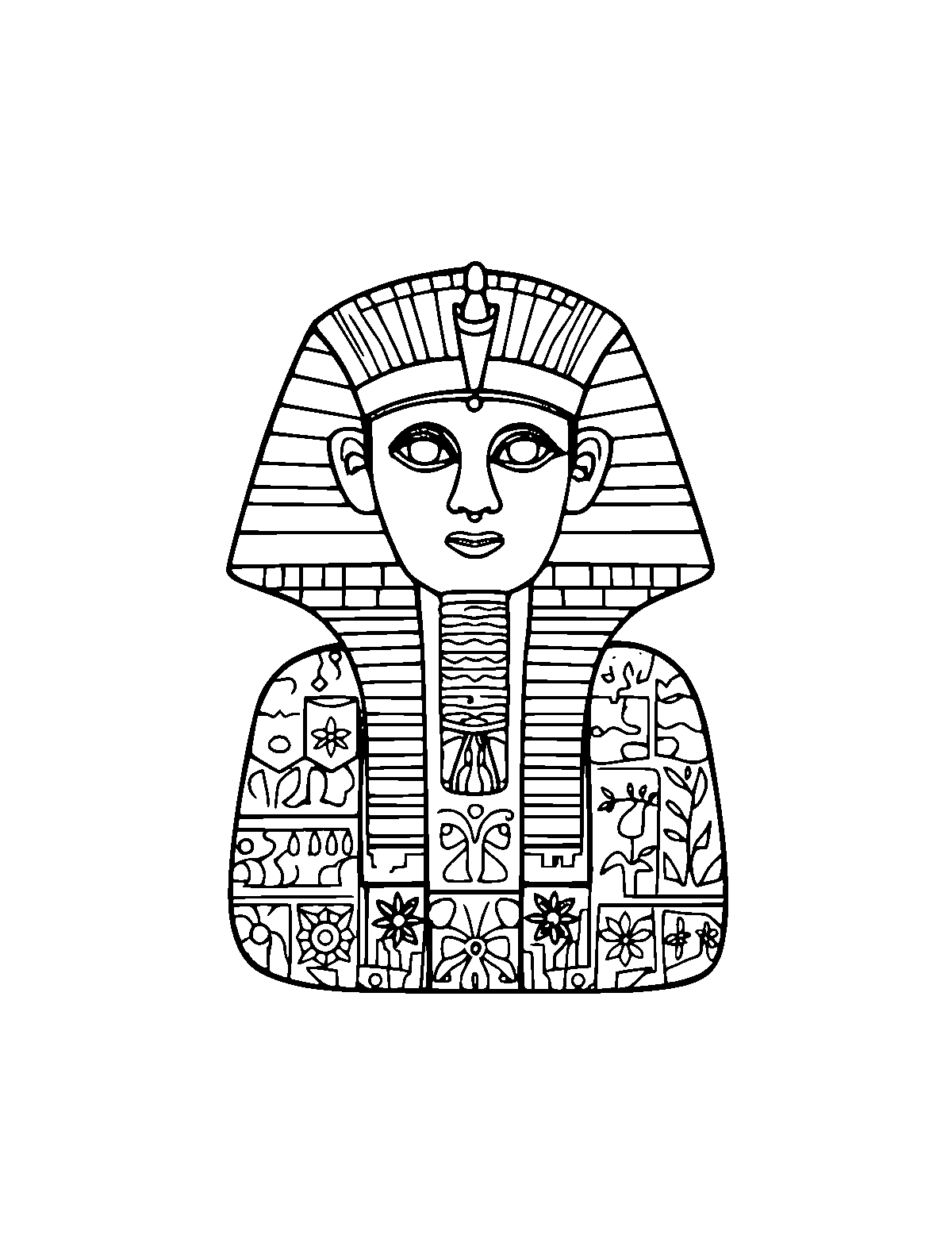 Line-art coloring page of Patterned Ancient Egypt, patterned, medium outlines, centered