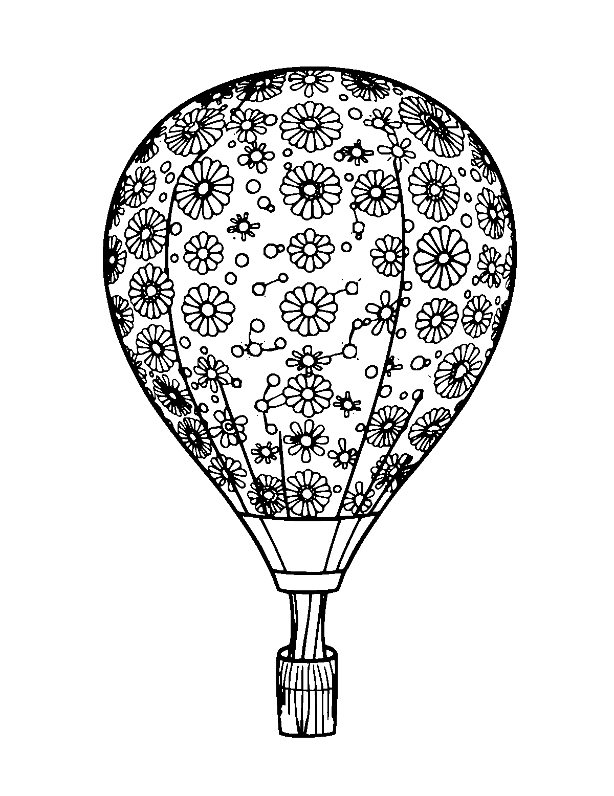 Line-art coloring page of Patterned Balloon, patterned, medium outlines, centered