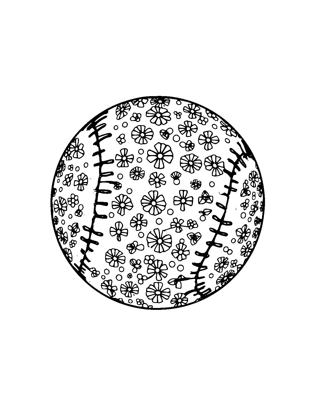 Line-art coloring page of Patterned Baseball, patterned, medium outlines, centered