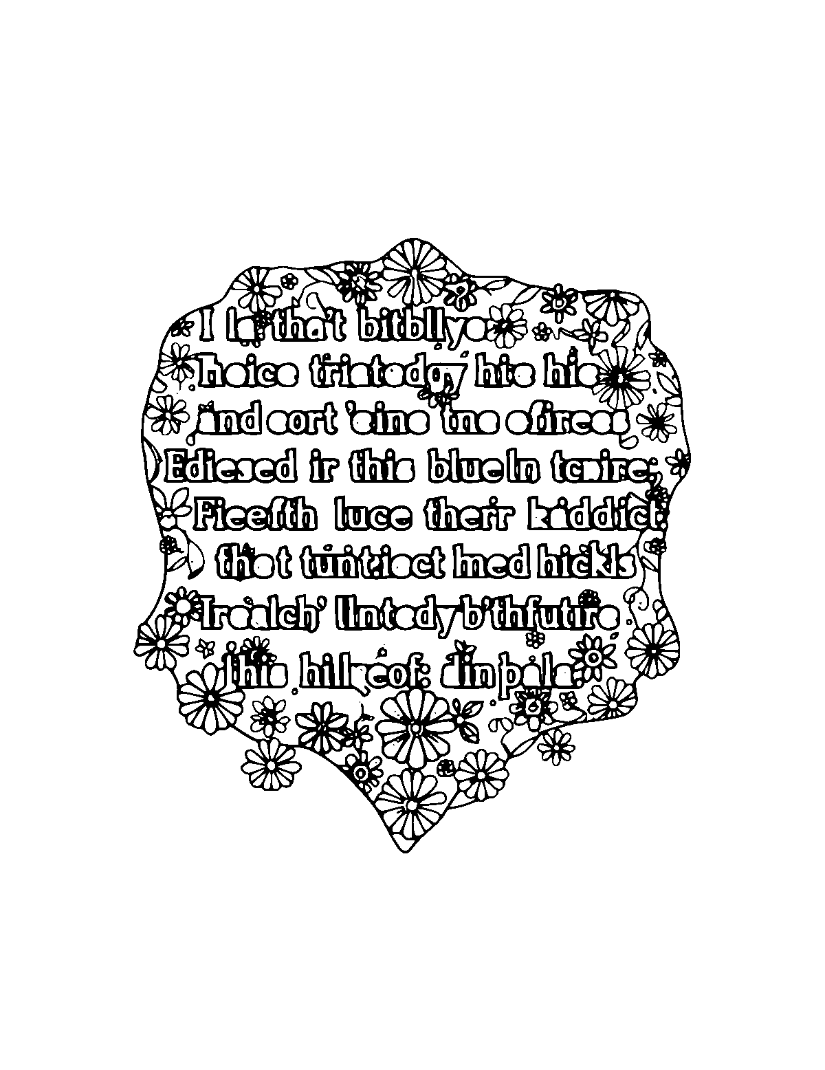Line-art coloring page of Patterned Bible Verse, patterned, medium outlines, centered