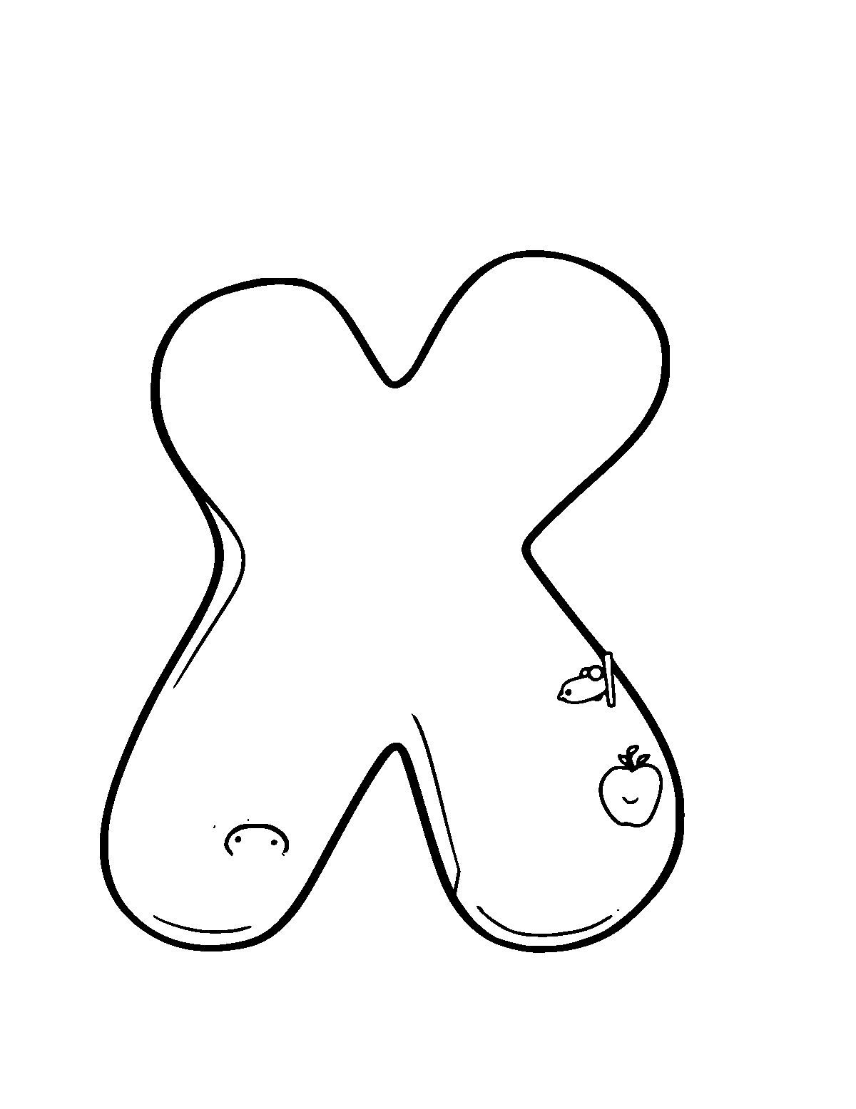 Line-art coloring page of Letter X, medium outlines, centered