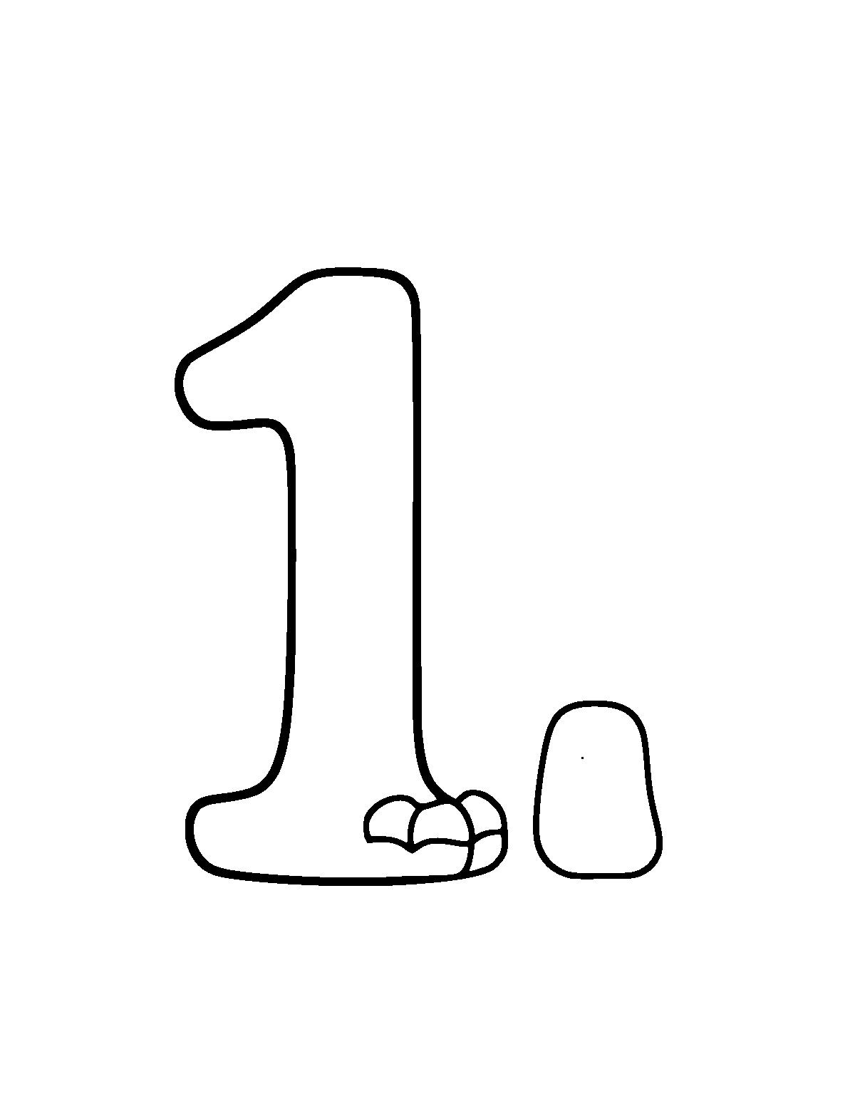 Line-art coloring page of Number 1, thick outlines, centered