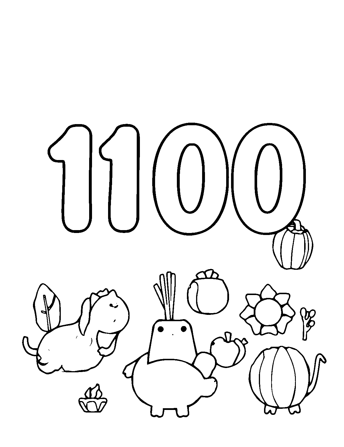 Line-art coloring page of Numbers 1-100, medium outlines, centered