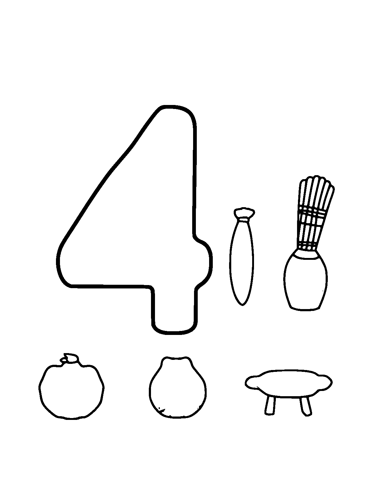 Line-art coloring page of Number 4, medium outlines, centered