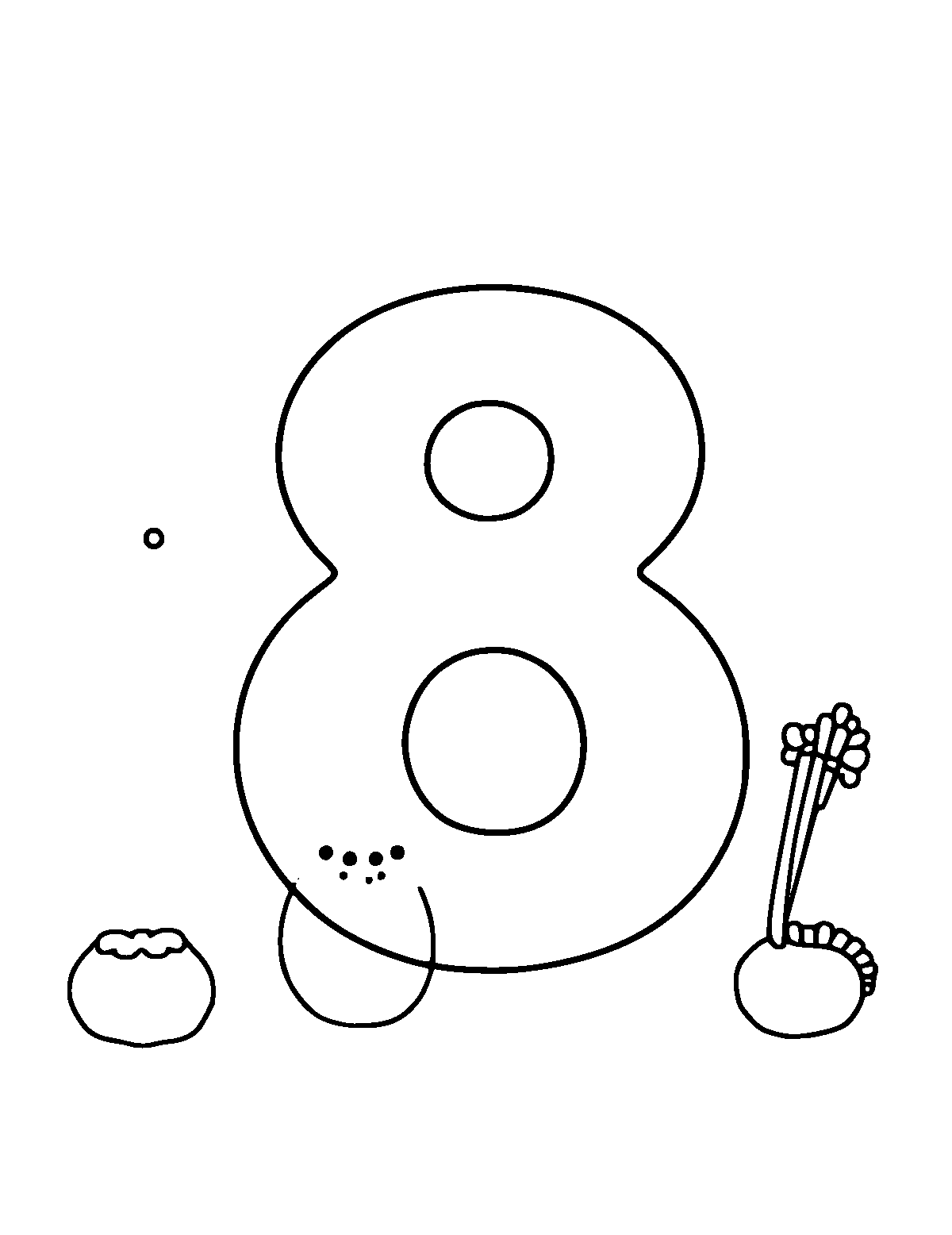 Line-art coloring page of Number 8, medium outlines, centered